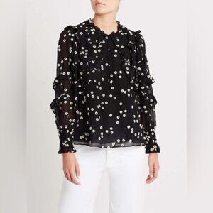Rebecca Taylor Alessandra Ruffle Floral Blouse | Black | Size 4